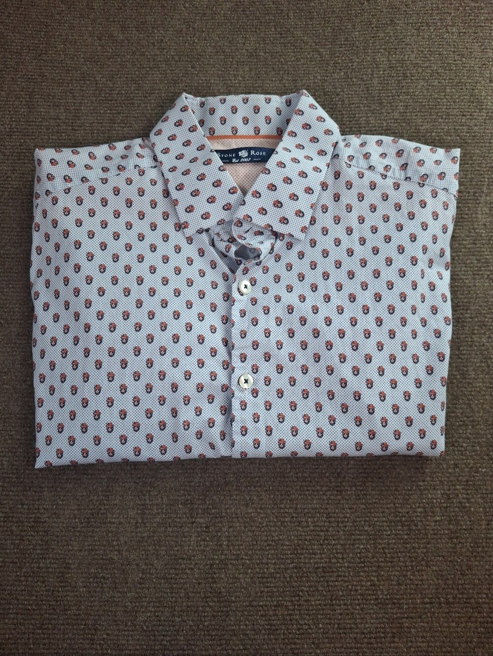 Stone Rose White Short Sleeve Button Up Shirt Hatted Monkey Print Size Medium